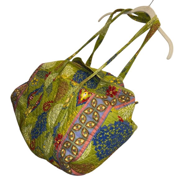 French Provencal green paisley block contrast cotton quilted weekender b… - Picture 5 of 6